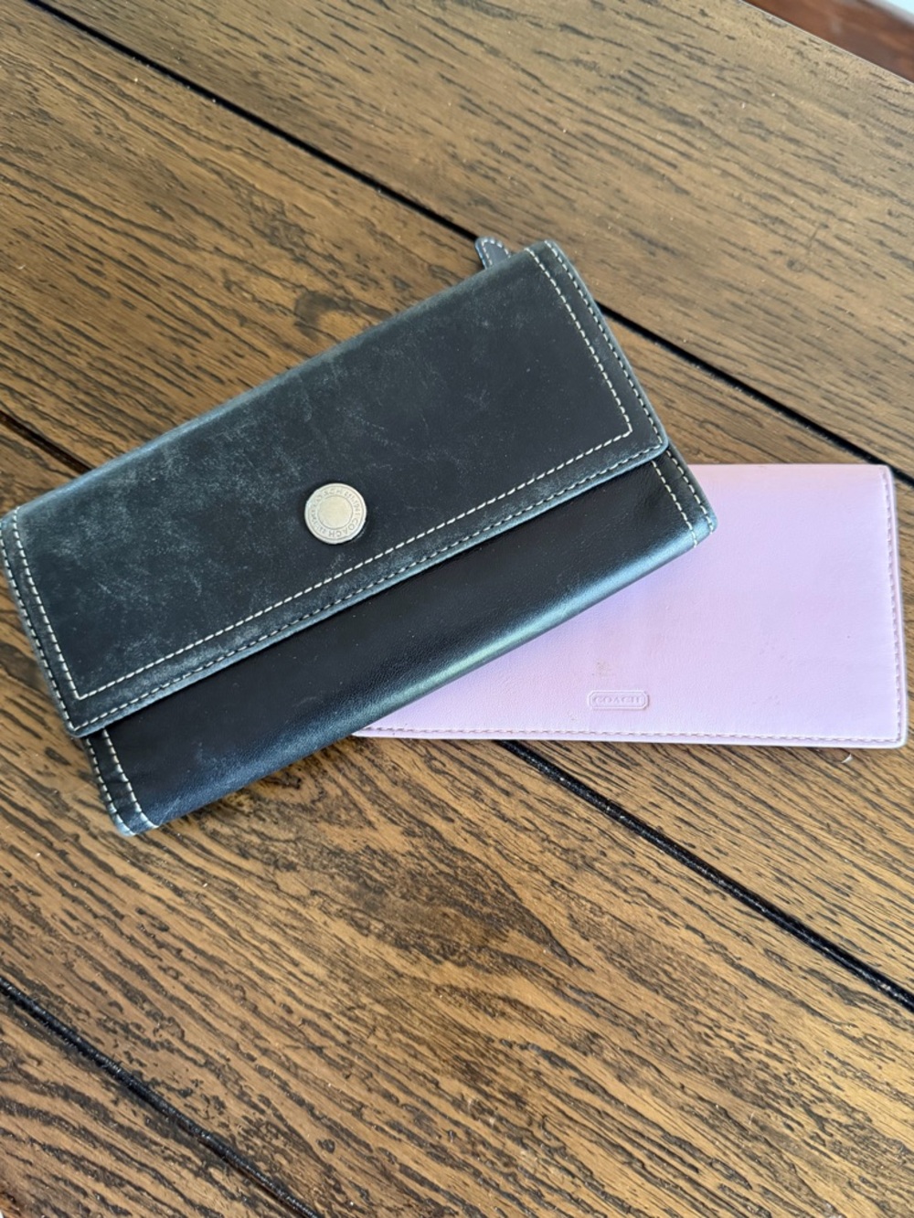 Vintage Black Leather Bifold Coach Wallet With Checkbook Case Snap Closure
